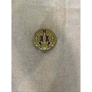 Fossil Decorative Pill Box Trinket Case Metal Leather top floral Estate find
